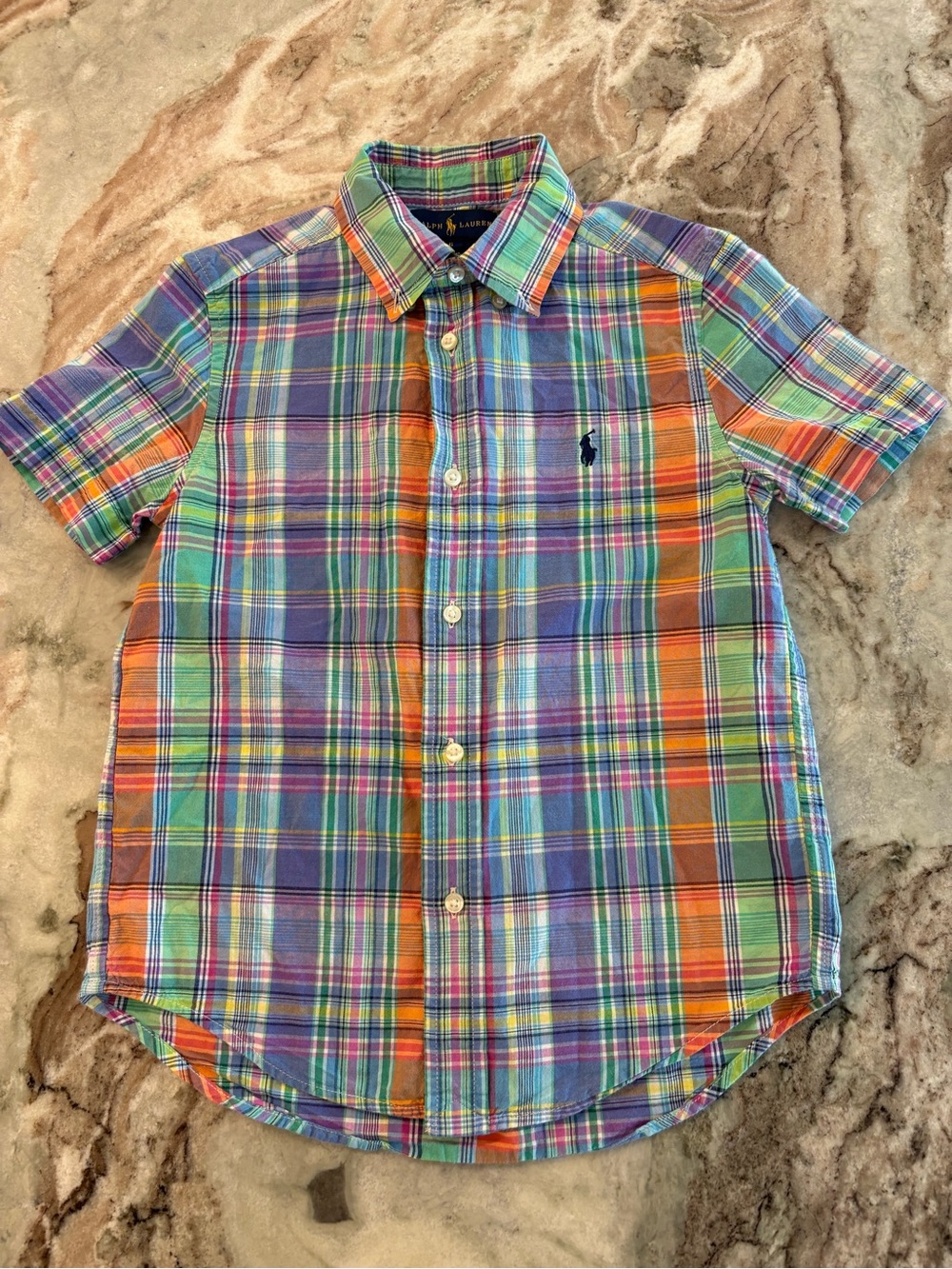 Ralph Lauren Boys Button Down Spring Plaid Short Sleeve Size 6